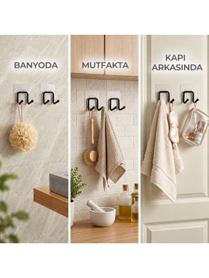 Anza Home Güçlü Yapışkanlı Çift Kancalı Banyo ve Mutfak Askısı, 2 Adet Metal Duvar Askılık
