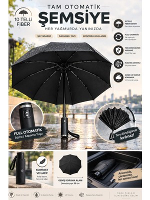 Rüzgarda Kırılmaz Tam Otomatik Fiber Unisex Şemsiye 10 Tel