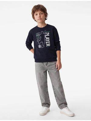 Koton Uzun Kollu Bisiklet Yaka Üç Iplik Şardonlu Baskılı Sweatshirt