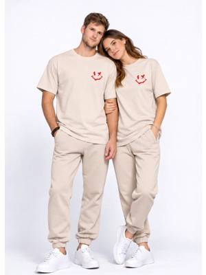 NEVERMIND Sevgili Kombini Çift Tişört Oversize Unisex Uyumlu Çift Kombin 2'li Set