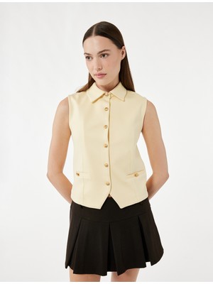 Koton Slim Fit Gold Düğme Detaylı Kolsuz Ceket Yaka Yelek