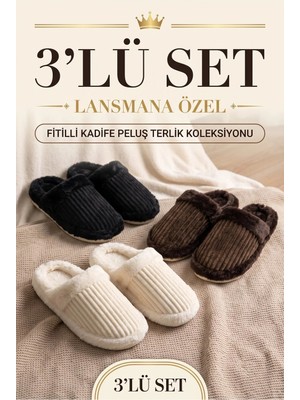 Nmoda 3’lü Avantajlı Paket Kışlık Peluş Desenli Sessiz Ortopedik Taban Çeyiz Misafir Ev Terliği Seti