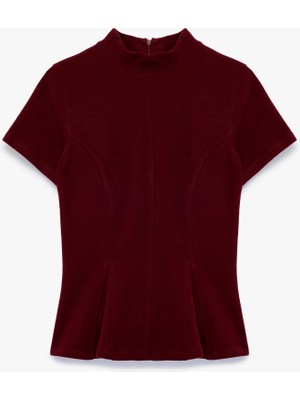 Koton Slim Fit Dokulu Dik Yaka Kısa Kollu Peplum Bluz
