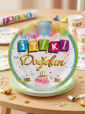 Partyora Iyiki Doğdun Temalı Renkli Kağıt Parti Tabağı (8’li Paket)