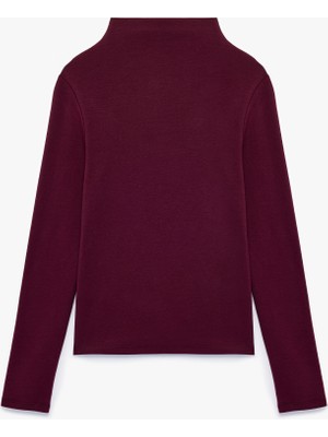Koton Pamuklu Slim Fit Dik Yaka Basic Uzun Kollu Tişört