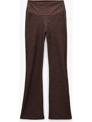 Koton Ispanyol Paça Spor Tayt Leopar Desenli Slim Fit Yumuşak Tuşe Yüksek Bel