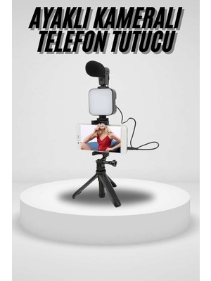 Akıllı Telefon Vlog Kiti Tripod Mini Mikrofonlu Telefon Tutucu
