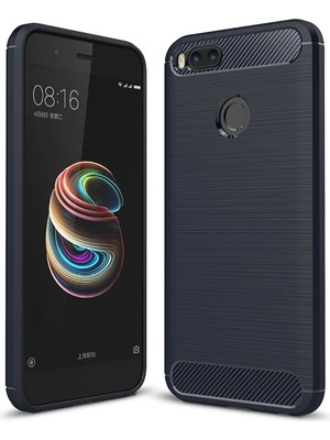 Xiaomi Mi 5x Dark Ultra Koruma Karbon Fiber Doku Silikon KILIF-(5775) Lacivert