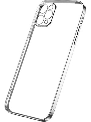 Ally Iphone 12 Pro 6.1 Metal Görünümlü Darbeye Dayanıklı Silikon KILIF-(5775) Gümüş