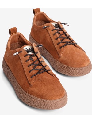 Mubiano Kadın Hakiki Süet Sneaker Lastik Bağcıklı Krep Taban Roan Taba