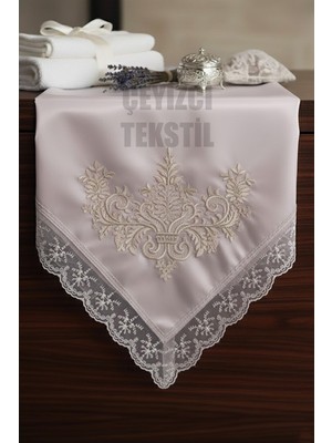 Fransız Güpürlü Işlemeli, Çeyizlik Saten Lüks Bohça, Nişan Bohçası