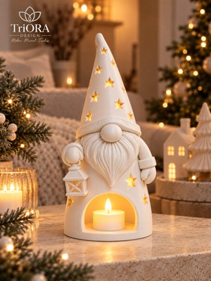 Triora Design Glome Işıklı Cüce Tealight – LED Işıklı 3D Baskı Dekoratif Yılbaşı ve Ev Dekorasyon Objesi | 22 cm
