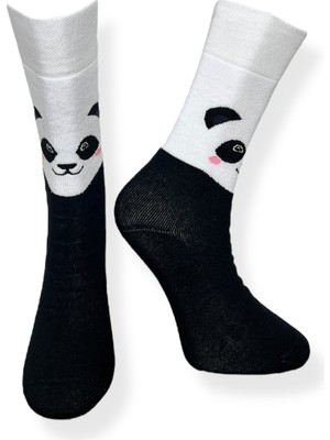 Me-Vo Tekli Unisex Esnek Panda Desenli Siyah-Beyaz Renkli Nefes Alabilen Havlu Çorap