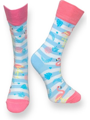 Me-Vo Tekli Unisex Esnek Flamingo Desenli Bebe Mavisi Renkli Nefes Alabilen Soket Çorap