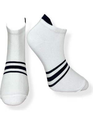Me-Vo Tekli Unisex Lacivert Çizgili Beyaz Renkli Patik Çorap