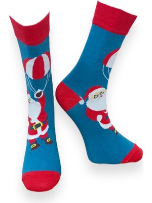 Me-Vo Tekli Lacivert Renkli Unisex Esnek Nem Alabilen Pamuklu Christmas Desenli Çorap