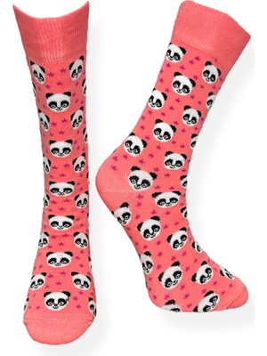 Me-Vo Tekli Unisex Panda Desenli Pembe Renkli Esnek Nem Alabilen Pamuklu Çorap