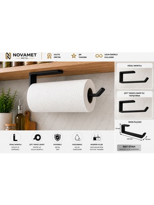 Metal Dolap Altı Kağıt Havluluk Mat Siyah Mutfak Raf Altı Rulo Havlu Askısı Organizer
