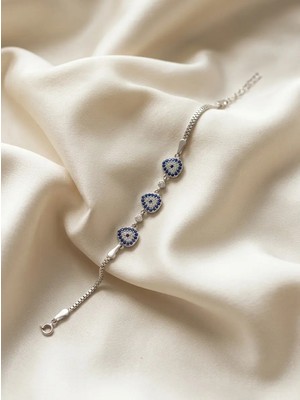 Aytekin Jewelry Üçlü Kalp Nazar Bileklik 925 Ayar Gümüş