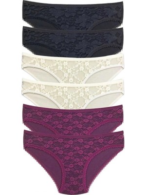 Pileli Store 6 Adet Önü Dantelli Transparan Kadın Slip Külot S115