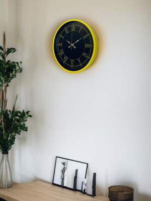 Çetiner Group 36 cm Sarı Dekoratif Duvar Saati – Roma Rakamlı Lacivert Kadran (PP-3672G)