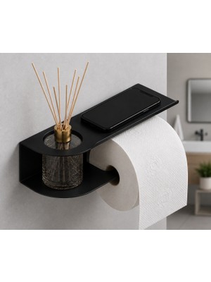 Lüks Metal Tuvalet Kağıtlığı Siyah Duvar Tipi Modern Wc Kağıt Askısı Düzenleyici