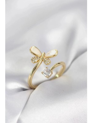 Mey Ithalat® Gold Renk Yusufçuk Model Zirkon Taşlı Kadın Yüzük