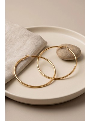 Pileli Store 316L Çelik Gold Renk 66 mm Halka Küpe TJ-BKP12010