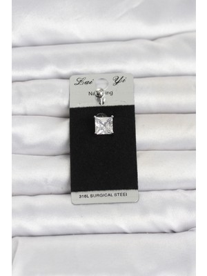 Pileli Store 316L Cerrahi Çelik Kare Zirkon Taşlı Göbek Piercing TJ-PR1391
