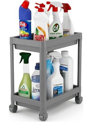 Happy Trend Home 2 Katlı Tekerlekli Tezgah Altı Raf Organizer Düzenleyici Raf Ünitesi, Evye Altı Dolap Içi Düzenleyici, Mutfak Banyo Deterjanlık Şampuanlık Sebzelik,taşınabilir Saklama Rafı (Gri)