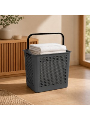 Happy Trend Litre Çamaşır Sepeti, Taşıma Kulplu Delikli Plastik Kirli Sepeti, Banyo Çamaşır Odası Yatak Odası ve Dolap Düzeni Için Pratik Organizer (Gri)