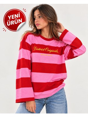 Zere Sezonun Favorisi ve En Çok Tercih Edilen Modeli – %100 Pamuk Oversize Çizgili Kadın Sweatshirt