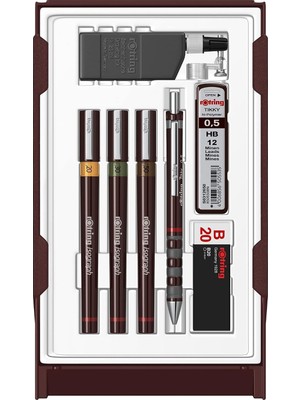 Happy Trend Isograph College Teknik Çizim Seti, 3 Adet Teknik Çizim Kalemi (0,2 Mm, 0,3 Mm, 0,5 Mm) + 1 Adet 0,5 mm Tikky Mekanik Kurşun Kalem + Aksesuarlar