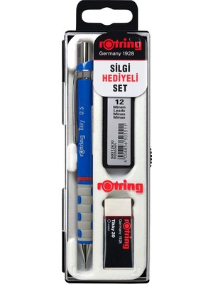 Happy Trend Tikky Mekanik Kurşun Kalem, Uç ve Silgi Seti, 0,5 mm Kalem, 2b Uç, Orta Boy Silgi, Mavi, 3'lü Set