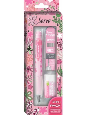 Happy Trend Doğa Desenli Deep Kalem, Deep Silgi ve Deep Min, 0.7 Mm, Şeker Pembe