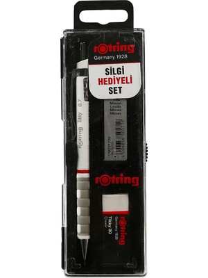 Happy Trend Tikky Mekanik Kurşun Kalem, Uç ve Silgi Seti, 0,7 mm Kalem, 2b Uç, Orta Boy Silgi, Beyaz, 3'lü Set