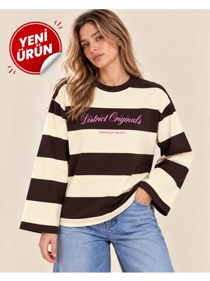 Zere Sezonun Favorisi ve En Çok Tercih Edilen Modeli – %100 Pamuk Oversize Çizgili Kadın Sweatshirt