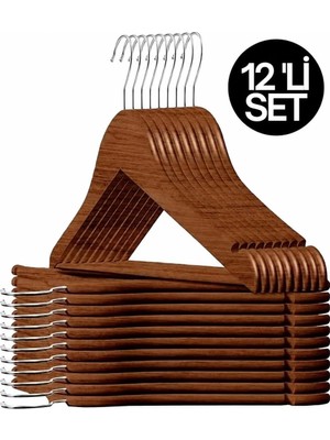 Happy Trend 12 Adet Ahşap Görünümlü Plastik Kahverengi Elbise Askısı