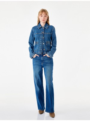 Koton Pamuklu Regular Fit Kısa Geniş Paça Denim Pantolon - Culotte Jeans