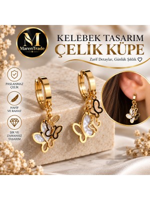 Maren Trade Kelebek Tasarım Çelik Küpe – Zarif & Şık Günlük Kullanım