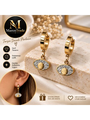 Maren Trade ✨ Altın Renk Göz Figürlü Sallantılı Küpe | Şık Minimal Tasarım