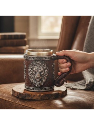 Keyfim Shop 3D Aslan Figürlü Metal Kupa Bardak