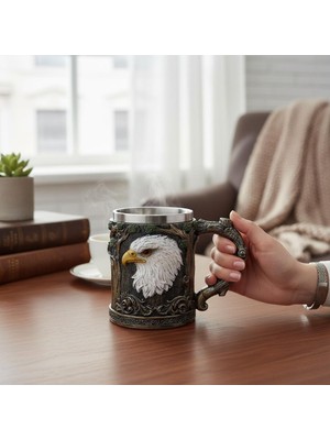 Keyfim Shop 3D Kartal Kafası Figürlü Metal Kupa Bardak