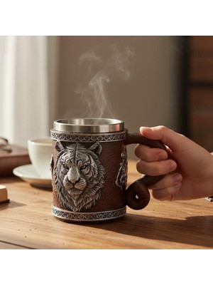 Hediyesahibi 3D Kaplan Kafası Figürlü Metal Kupa Bardak