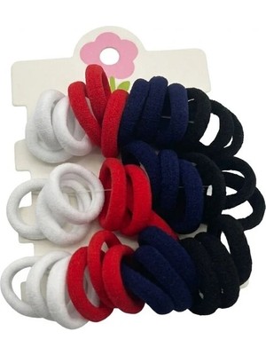 Mare Accessories Çoklu Kırmızı Siyah Beyaz Renkli Minik Kumaş 36 Adet Lastik Toka