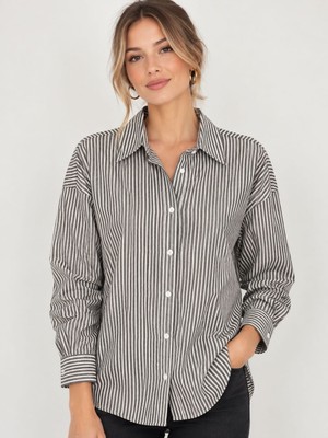 Naturalove Kadın Çizgili Oversize Gömlek