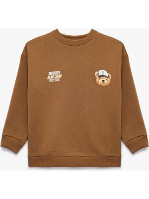 Koton Uzun Kollu Üç Iplik Oversize Bisiklet Yaka Ayıcık Baskılı Sweatshirt