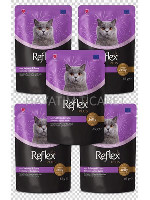 Reflex Plus Jöle Içinde Somonlu ve Ton Balıklı Yetişkin Kedi Konservesi 85GR 5li