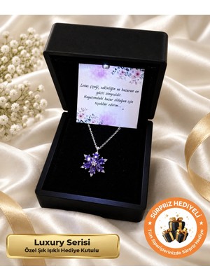 Sepetten Eve Işıklı Hediye Kutulu Ametist Taşlı Lotus Kolye Sevgiliye Hediye Doğum Günü Hediyesi Kız Sevgiliye Hediye Kız Arkadaşa Hediye Özel Gün Hediyesi Aşk Şans Kolyesi Kadın Kolye