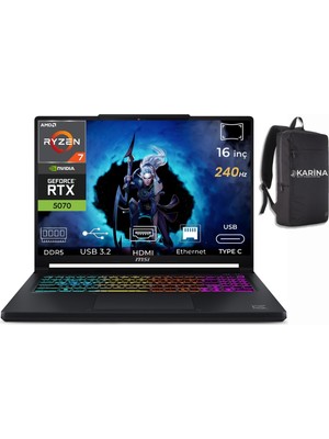 MSI Msı Crosshaır A16 Hx Ryzen 7 8840HX E8WGXK-058XTRY-K029 32GB 2tb+2tb RTX5070 12GB 115W Freedos 16 Inç 2k Qhd+ 240Hz Ips-Level Gaming Laptop
